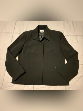 Paul Harris Design Womens Black Full Zip Blazer Shoulder Pads Size XL Minimalist